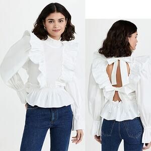 NEW Sea New York Gaia Ruffled Cutout Lightweight Blouson Blouse White Size: 00